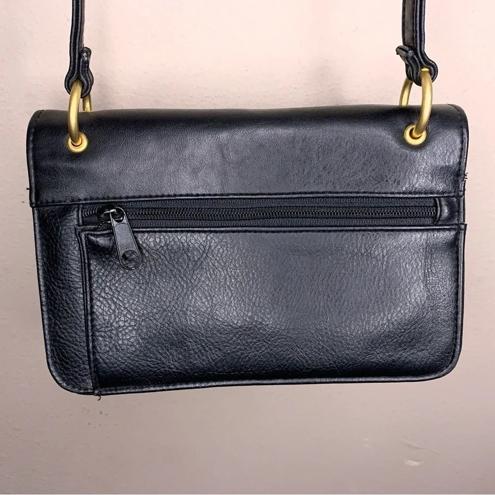 Rosetti Black Faux Leather Crossbody Purse Gold Hardware Travel Classic